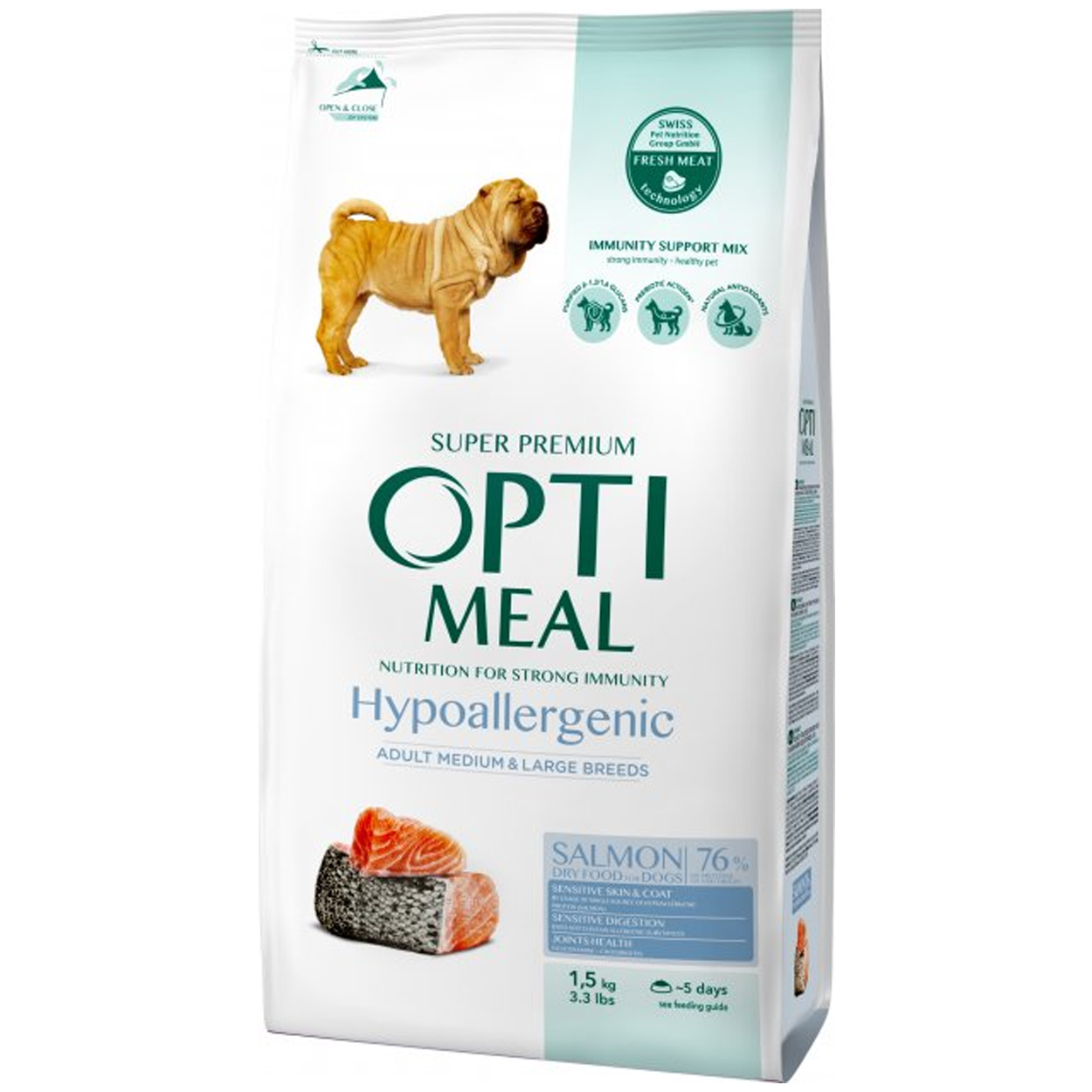 OptiMeal Düşük Tahıllı Somonlu Orta-Büyük Irk Hipoalerjenik Yetişkin Köpek Maması 1.5KG