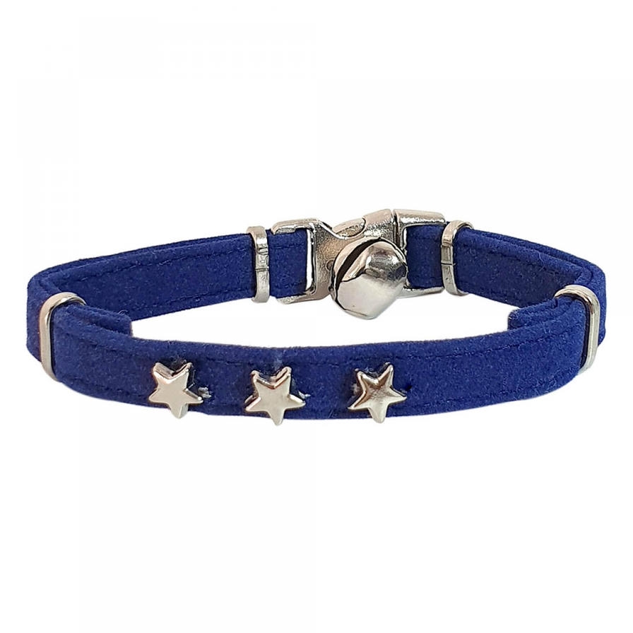Ewox Kadife Zilli Yıldızlı Kedi Boyun Tasması Lacivert