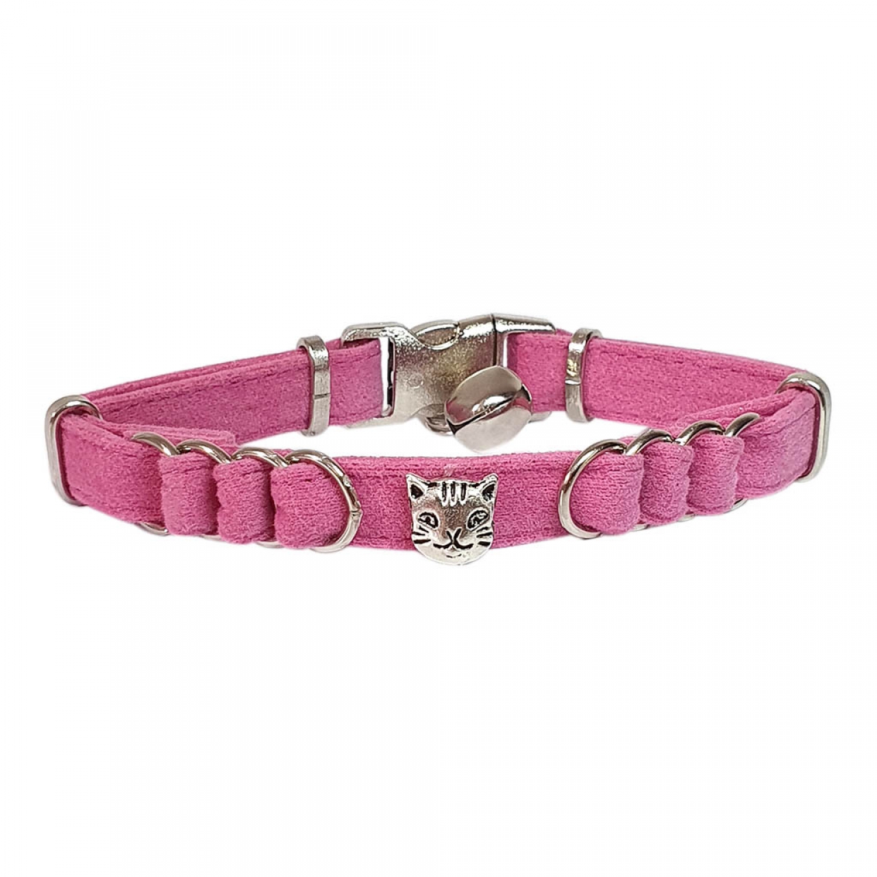 Ewox Kadife Zilli Halkalı Kedi Boyun Tasması Pembe