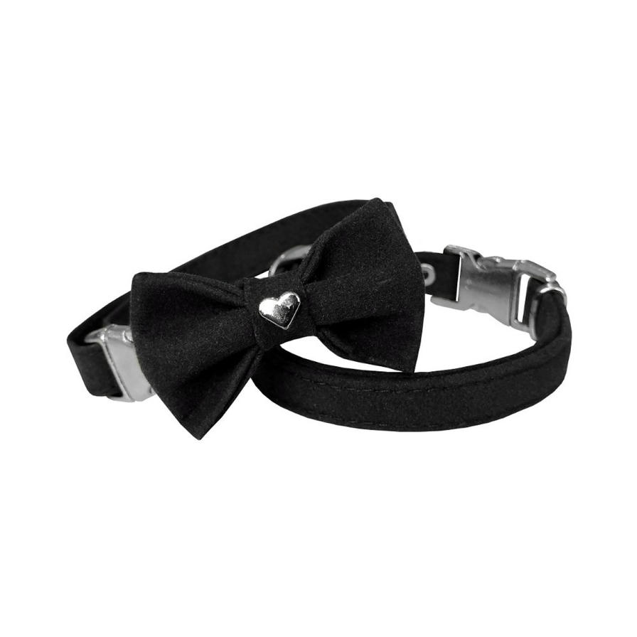 Ewox Kadife Zilli Papyonlu Kedi Boyun Tasması Siyah