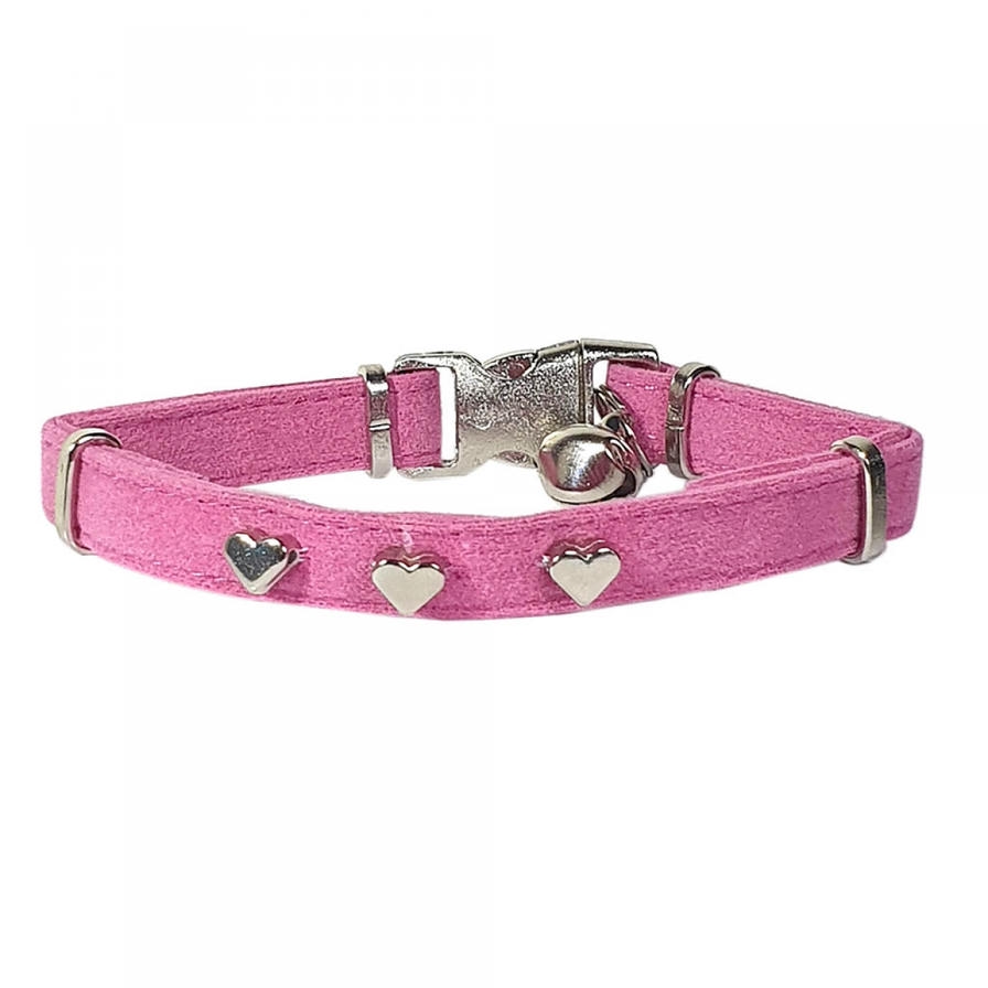 Ewox Kadife Zilli Kalpli Kedi Boyun Tasması Pembe