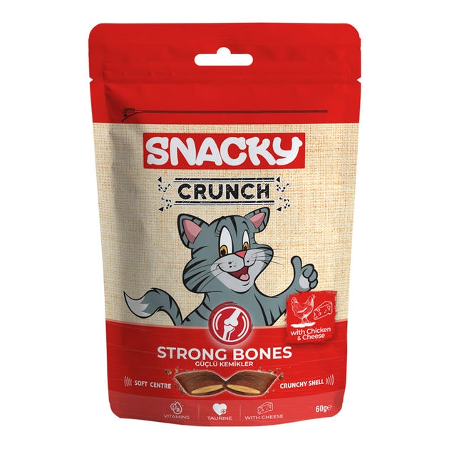 Snacky Crunch Strong Bones Tavuk-Peynir Kedi Ödülü 60gr