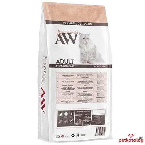Animal World Sterilised غذای گربه عقیم‌شده با سالمون و برنج 15 کیلوگرم