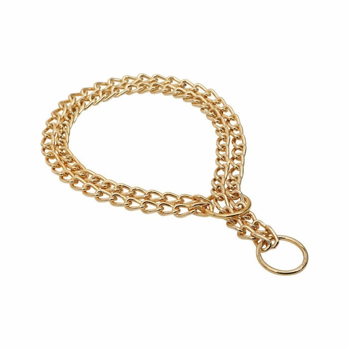 Doggie Eğitim Serisi Çift Boğma Zincirli Köpek Boyun Tasması 2,5x60-60cm - Gold