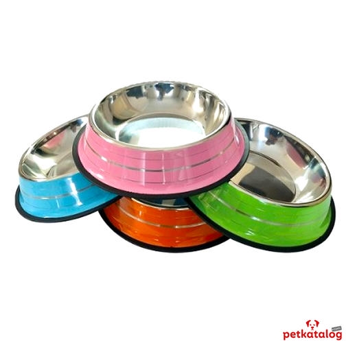 Flip Kedi ve Küçük Irk Köpekler için Şeritli Mama ve Su Kabı 230ml (Karışık Renkli)