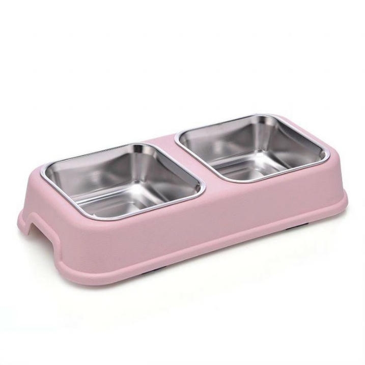 Nunbell Kedi Köpek İçin İkili Kare Melamin Çelik Mama Kabı 24 Cm