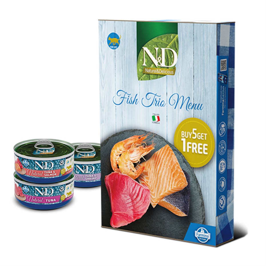 N&D Fish Trio Menu Balıklı Yetişkin Kedi Konservesi 70gr (6 AL 5 ÖDE)