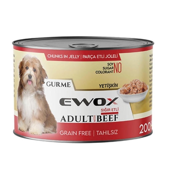 Ewox Gurme Sığır Etli Parça Etli Tahılsız Yetişkin Köpek Konservesi 200 gr