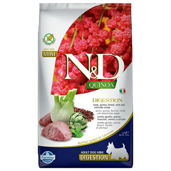 N&D Quinoa - Digestion Kuzulu, Enginarlı ve Kinoalı Küçük Irk Yetişkin Köpek Maması 2,5KG
