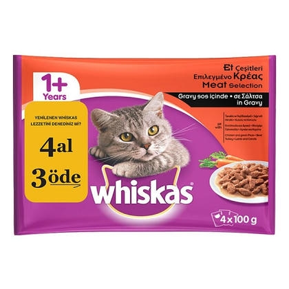 Whiskas Pouch Et Çeşitleri 4 lü Paket Kedi Konserve 4 x 100 gr