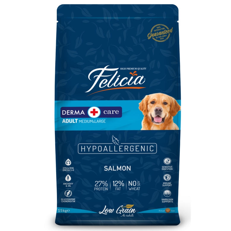 Felicia HypoAllergenic Az Tahıllı Somonlu Yetişkin Orta-Büyük Irk Köpek Maması 15Kg