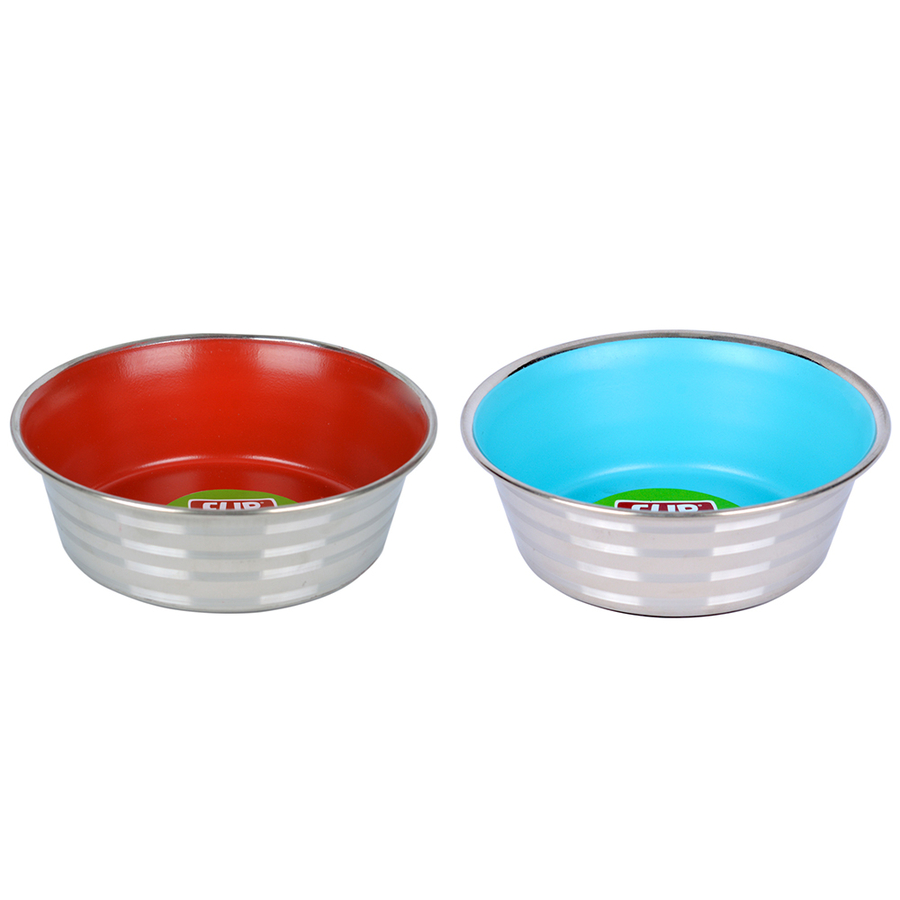 Flip Çizgi Desenli Renkli Silikon Tabanlı Çelik Mama Kabı 16 cm