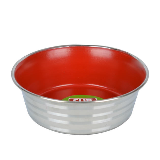 Flip Çizgi Desenli Renkli Silikon Tabanlı Çelik Mama Kabı 16 cm