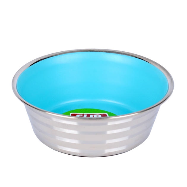 Flip Çizgi Desenli Renkli Silikon Tabanlı Çelik Mama Kabı 16 cm