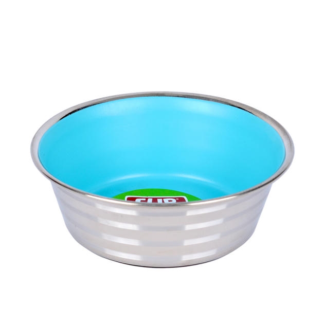 Flip Çizgi Desenli Renkli Silikon Tabanlı Çelik Mama Kabı 13 cm