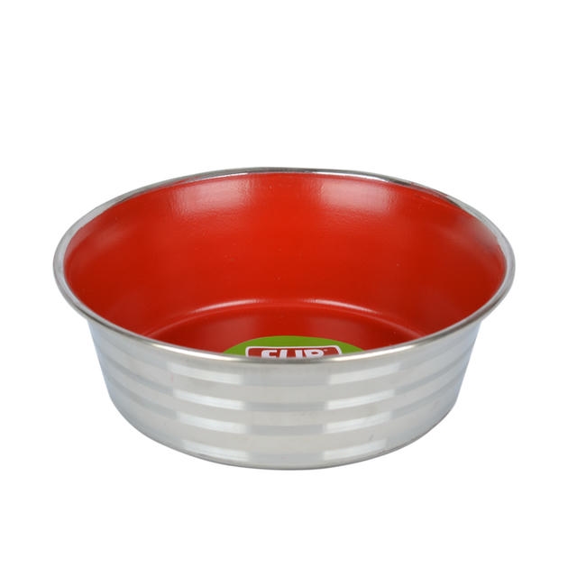 Flip Çizgi Desenli Renkli Silikon Tabanlı Çelik Mama Kabı 13 cm