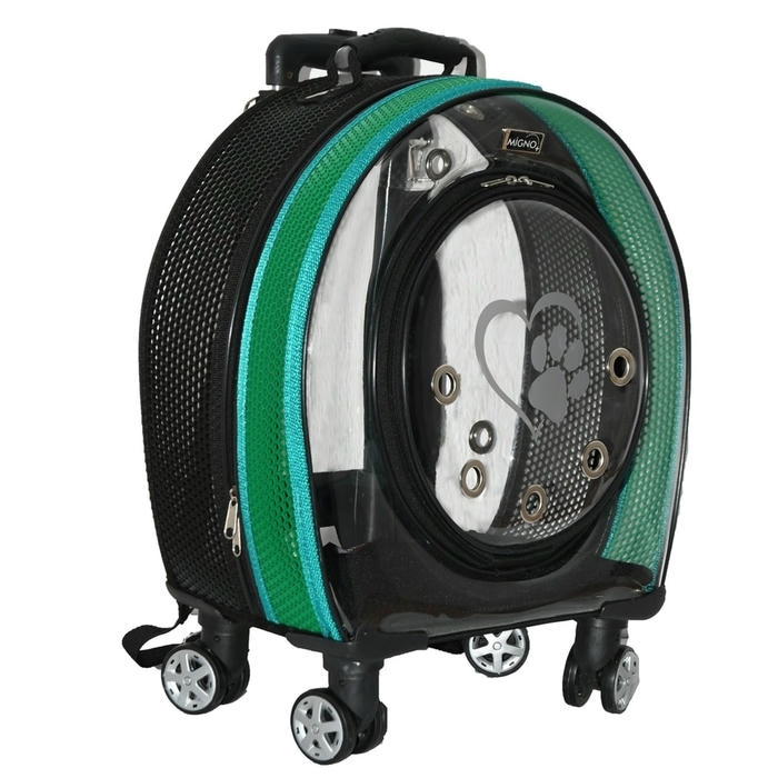 Migno Valiz Tipi Çekçekli Kedi Taşıma Mavi-Yeşil 40x20x40 cm