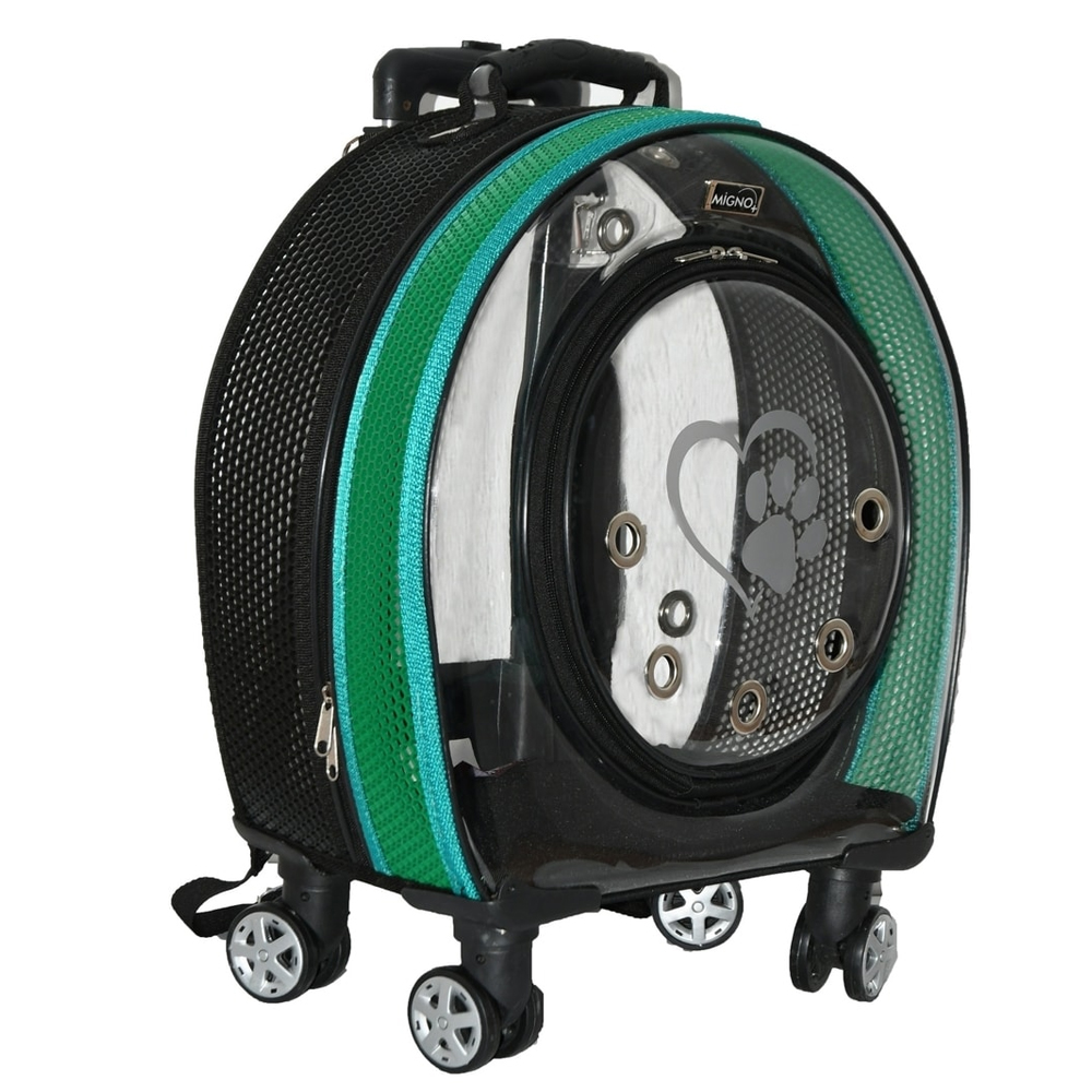 Migno Valiz Tipi Çekçekli Kedi Taşıma Mavi-Yeşil 40x20x40 cm