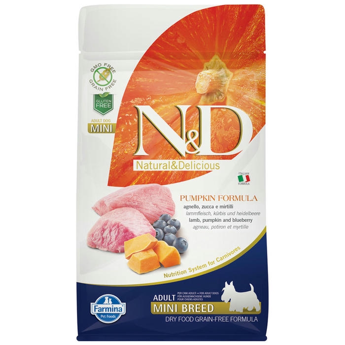 N&D Pumpkin - Kuzulu, Balkabaklı ve Yaban Mersinli Küçük Irk Yetişkin Köpek Maması 800gr