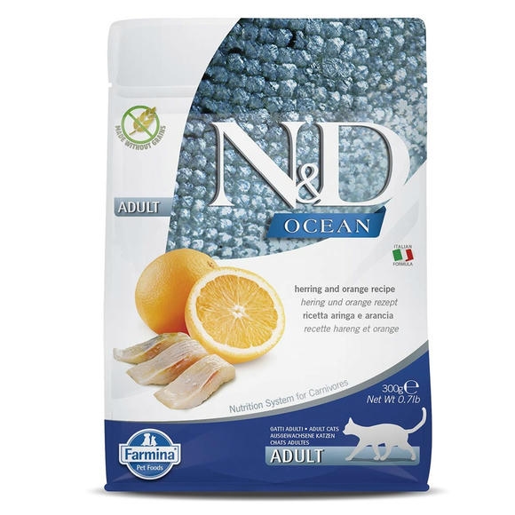 N&D Ocean - Ringa Balıklı ve Portakallı Tahılsız Yetişkin Kedi Maması 300gr