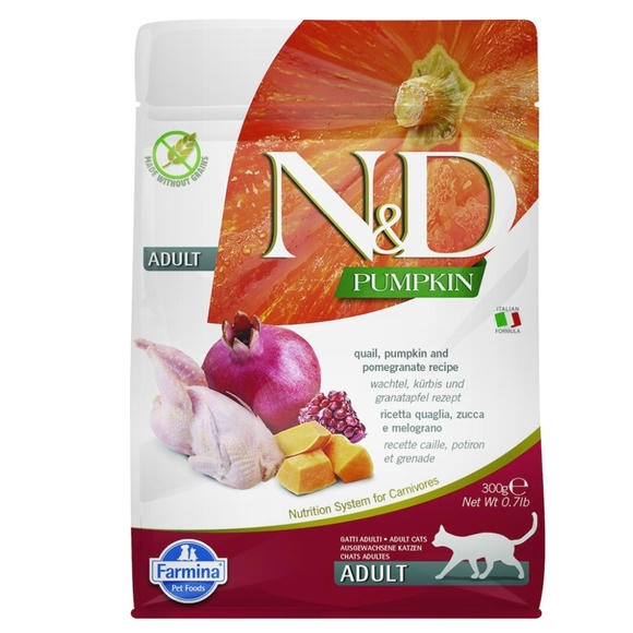 N&D Pumpkin - Bıldırcınlı, Balkabaklı ve Narlı Yetişkin Kedi Maması 300gr
