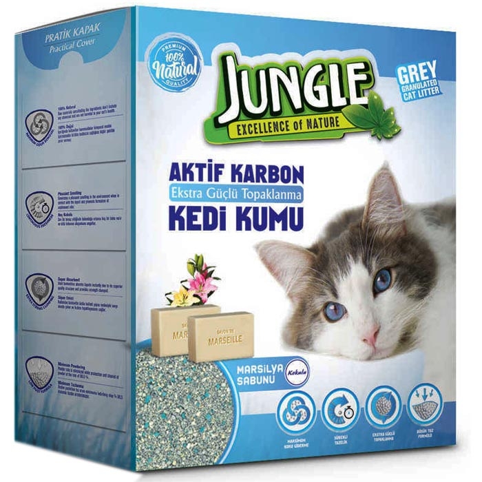 Jungle Aktif Karbonlu Kedi Kumu Marsilya Sabunlu 6 Litre 5,1 Kg