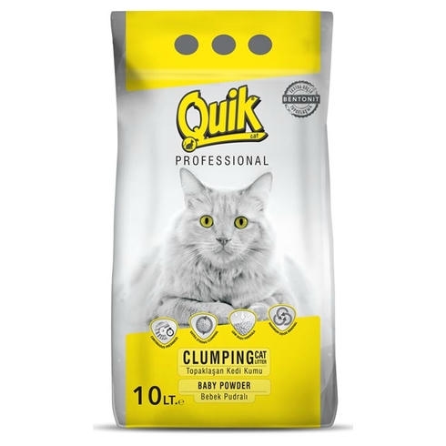 Quik Bebek Pudrası Kokulu Topaklaşan Kedi Kumu İnce Taneli 10 lt