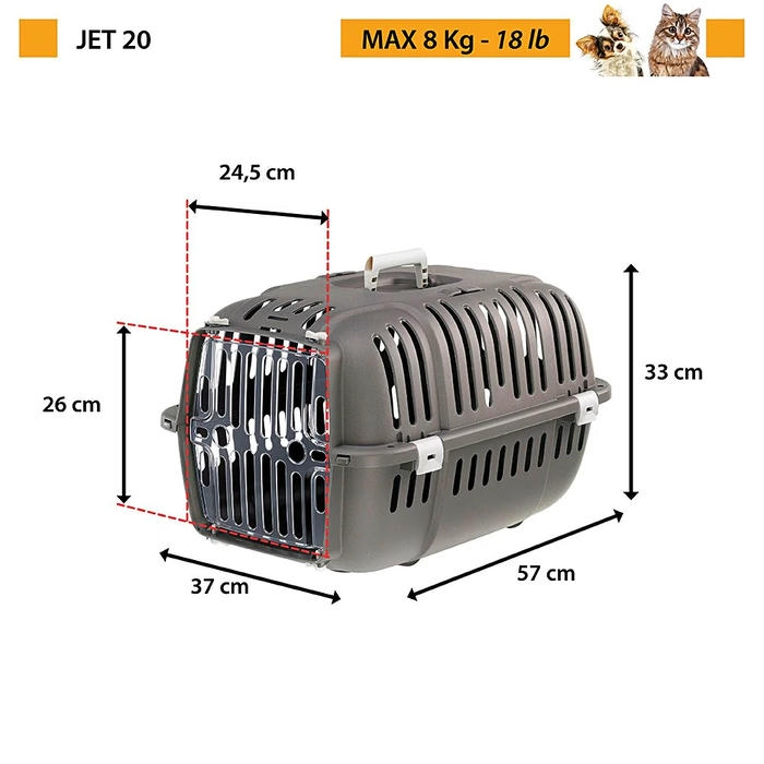 Ferplast Jet 20 Kedi-Köpek Taşıma Çantası Gri 37x57x33 cm