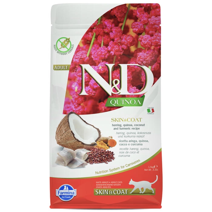 N&D Quinoa - Skin&Coat Ringa Balıklı ve Kinoalı Tüy Sağlığı İçin Yetişkin Kedi Maması 1,5KG