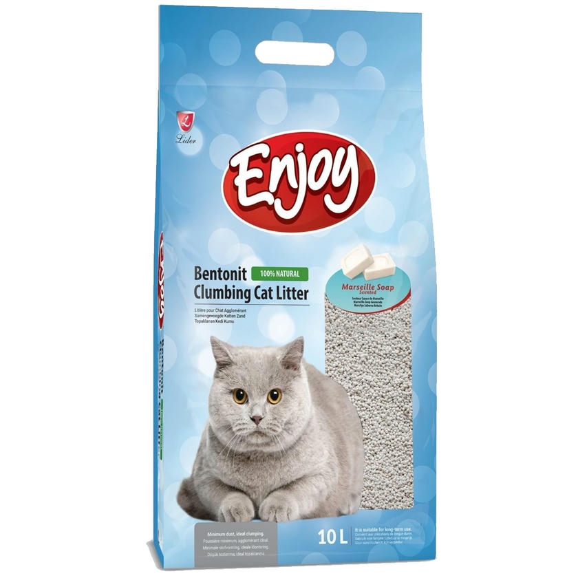 Enjoy Marsilya Sabunu Kokulu Topaklanan İnce Taneli Bentonit Kedi Kumu 10lt