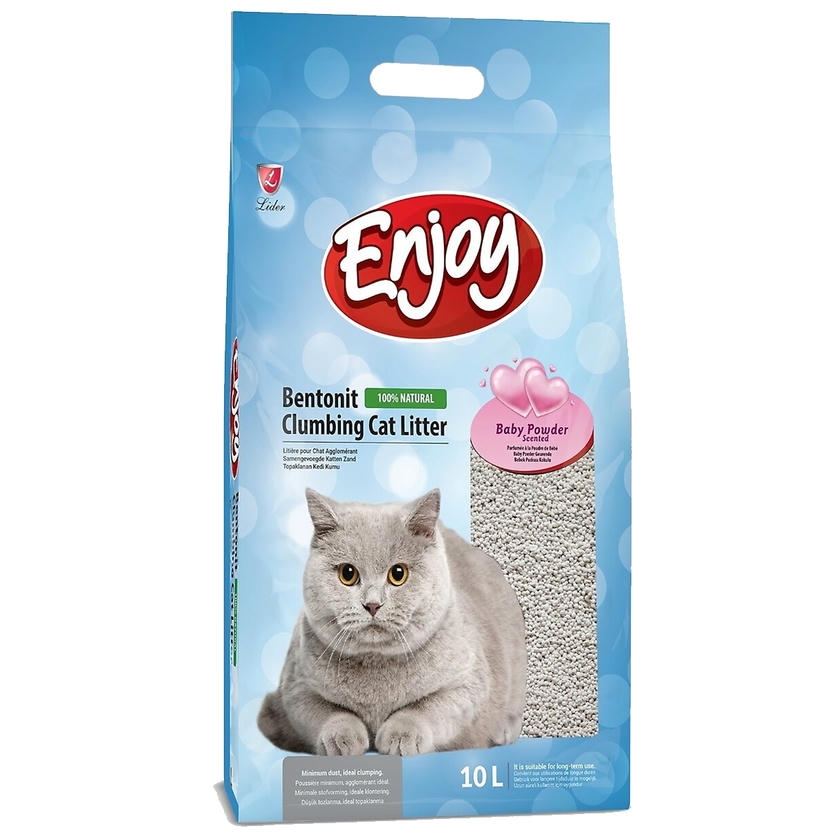 Enjoy Pudra Kokulu Topaklanan İnce Taneli Bentonit Kedi Kumu 10lt