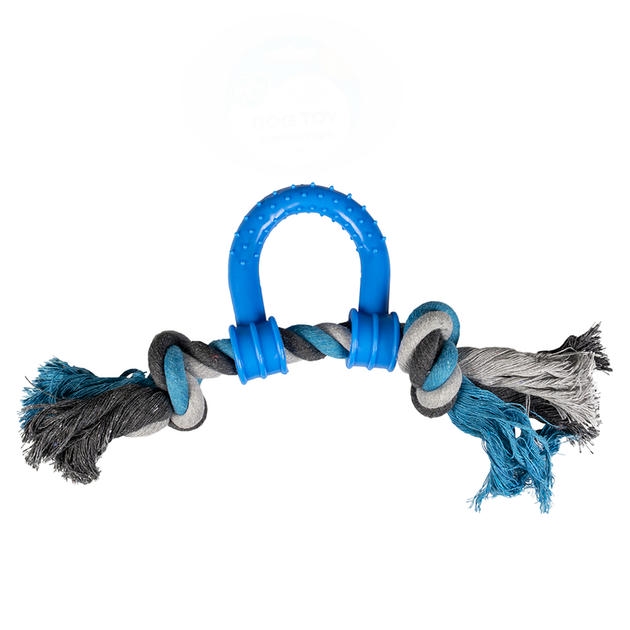 Duvo+ Köpek Gri/Mavi Plastik Düğümlü Çekme Halkası Diş İpi 30 cm