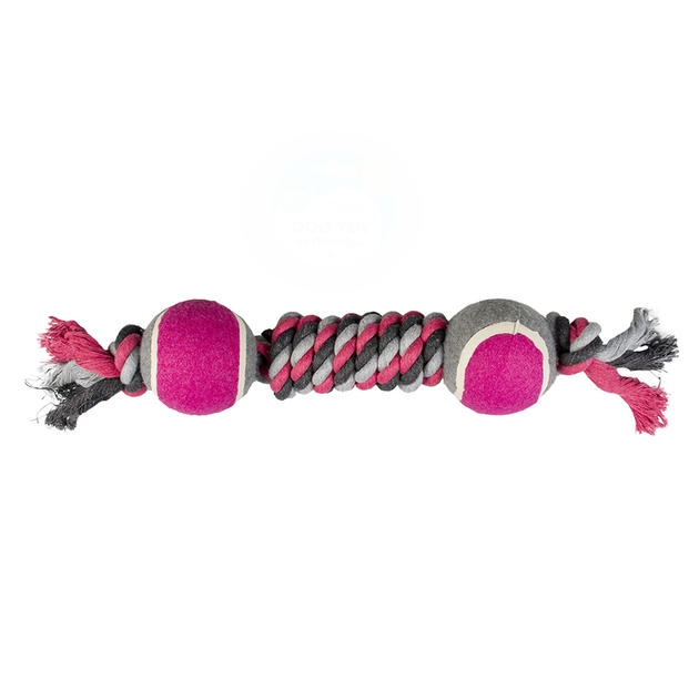Duvo+ Köpek Düğümlü 2 Tenis Toplu Gri/Pembe Köpek Diş İpi 38 cm