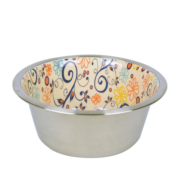 Flip Kedi ve Küçük Irk Köpekler İçin Seramik Kaplı Çelik Mama Kabı 13cm 470ml (Karışık Desenli)