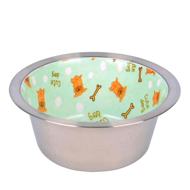 Flip Kedi ve Küçük Irk Köpekler İçin Seramik Kaplı Çelik Mama Kabı 13cm 470ml (Karışık Desenli)