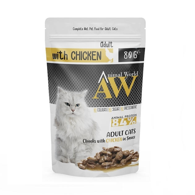 Animal World With Chicken Tavuk Etli Kedi Yaş Maması 80 Gr