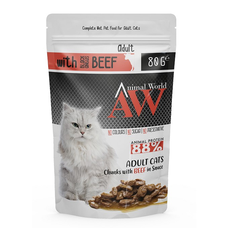 Animal World Biftekli Yetişkin Kedi Pouch Mama 80 Gr