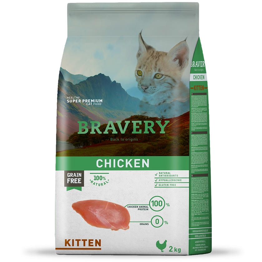 Bravery KITTEN Hypo-Allergenic Tavuklu Monoprotein Tahılsız Yavru Kedi Maması 2KG