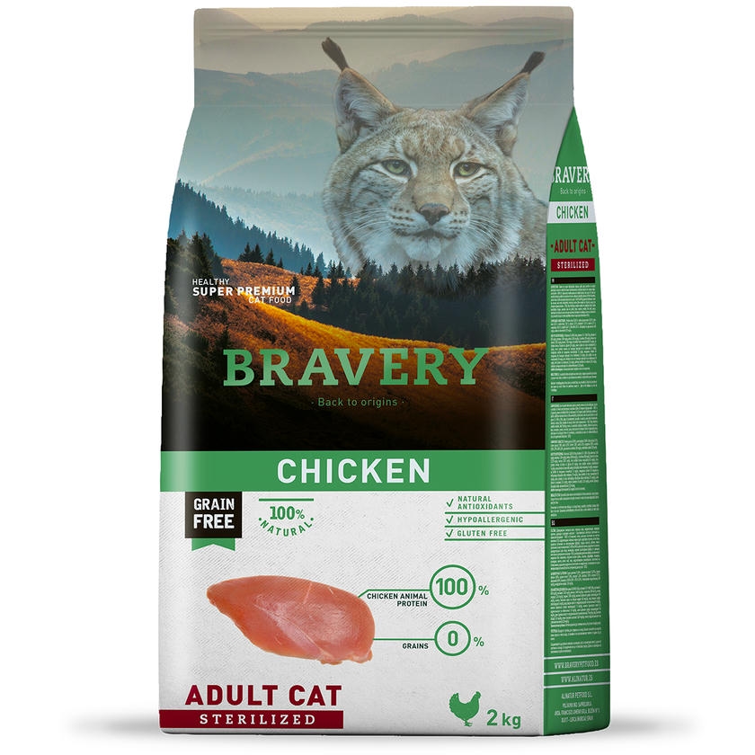 Bravery STERILISED Hypo-Allergenic Tavuklu Monoprotein Tahılsız Kısır Kedi Maması 2KG