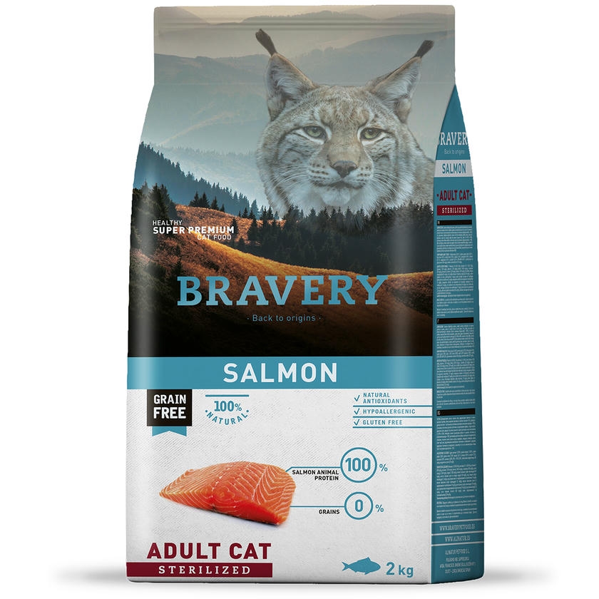 Bravery STERILISED Hypo-Allergenic Somonlu Monoprotein Tahılsız Kısır Kedi Maması 2KG