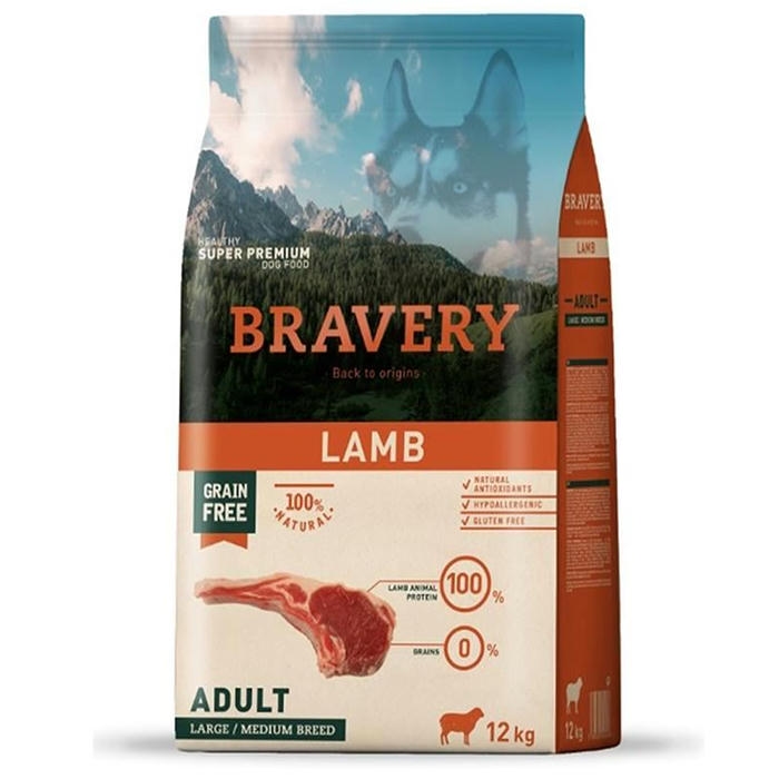 Bravery ADULT Hypo-Allergenic Kuzulu Monoprotein Tahılsız Orta ve Büyük Irk Köpek Maması 12KG