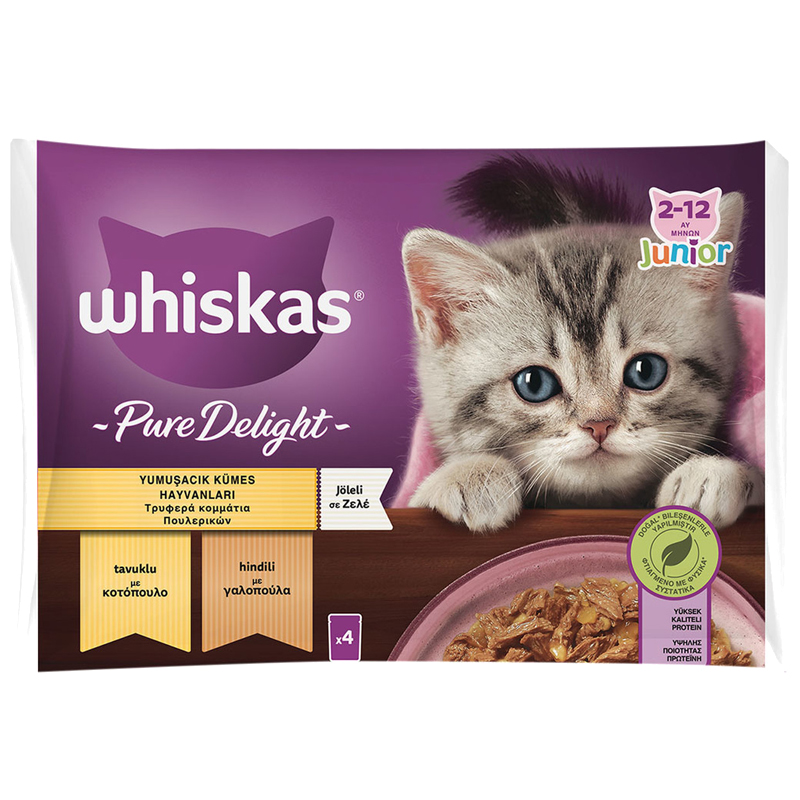 Whiskas Pouch Pure Delight Jöle İçinde Tavuklu ve Hindili Yavru Kedi Konservesi 85gr (4'lü)
