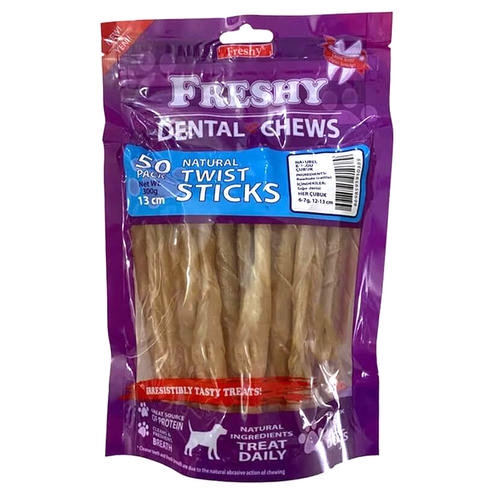 Freshy Dental Chews Naturel Burgu Çubuk 50'li Paket 300 Gr 13 Cm
