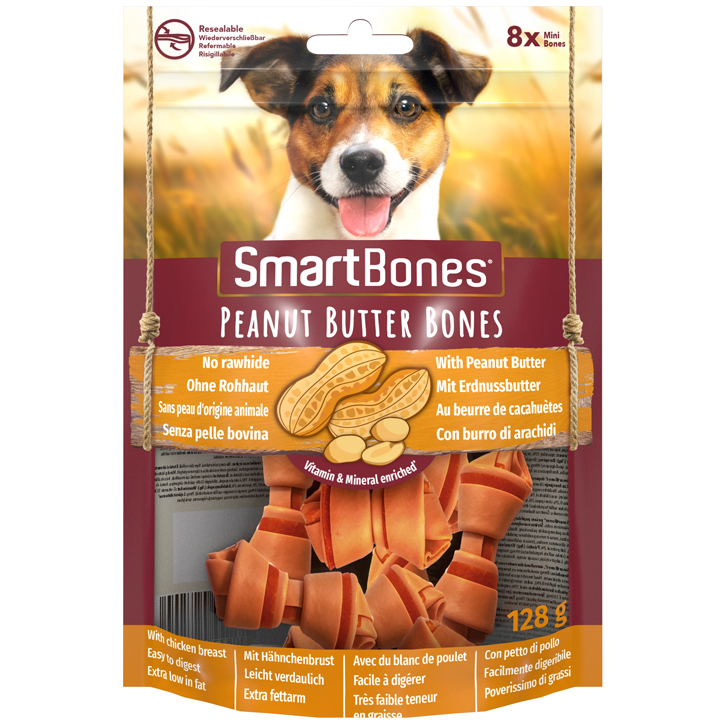 Smart Bones Tavuklu Fıstık Ezmeli Mini Köpek Ödülü Çiğneme Kemiği 8'li (128 gr)
