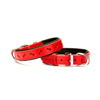 Doggie Comfort Deri Kemik Desenli Köpek Boyun Tasması Kırmızı 2.5x37-45 Cm