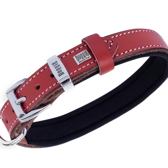 Doggie Konforlu Gerçek Deriden El Yapımı Pati Desenli Köpek Boyun Tasması Kırmızı 2x30-35cm