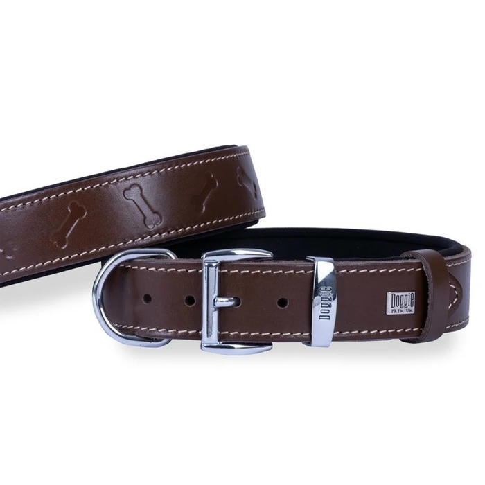 Doggie Comfort Deri Kemik Desenli Köpek Boyun Tasması Kahverengi 3.5x47-55 Cm