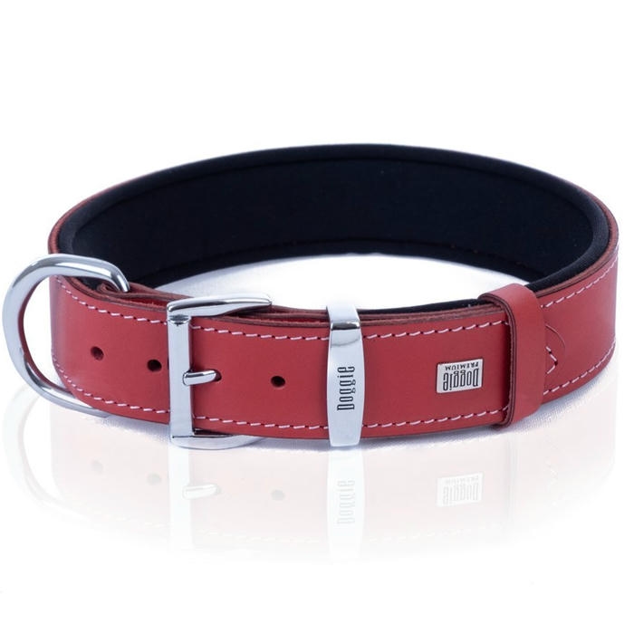 Doggie Comfort Deri Kemik Desenli Köpek Boyun Tasması Kırmızı 3.5x47-55 Cm