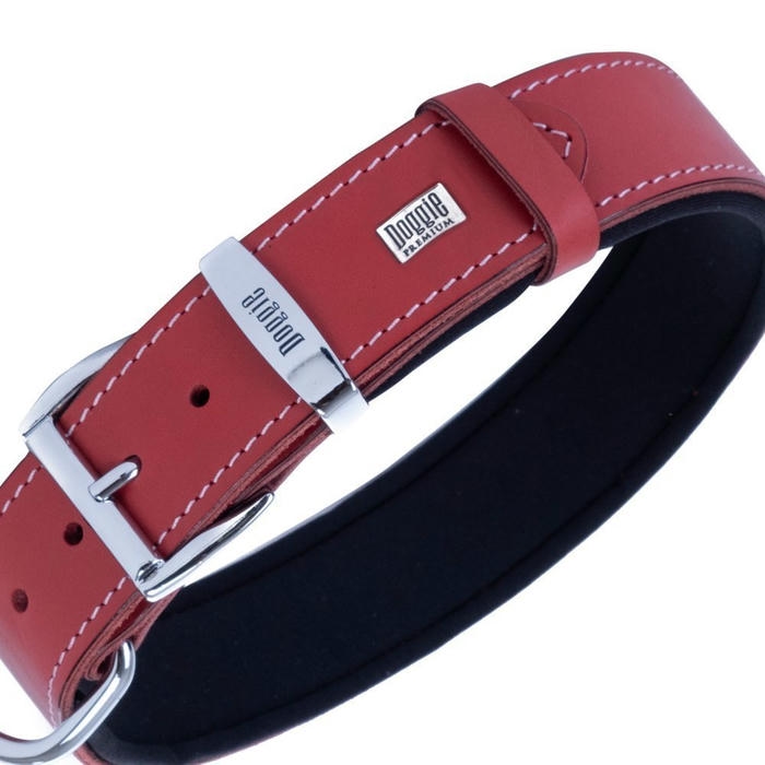 Doggie Comfort Deri Kemik Desenli Köpek Boyun Tasması Kırmızı 3.5x52-60 Cm