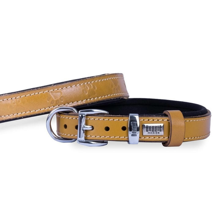 Doggie Konforlu Gerçek Deriden El Yapımı Pati Desenli Köpek Boyun Tasması Kamel 2x35-40cm